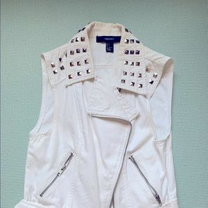 Studded White Denim Vest